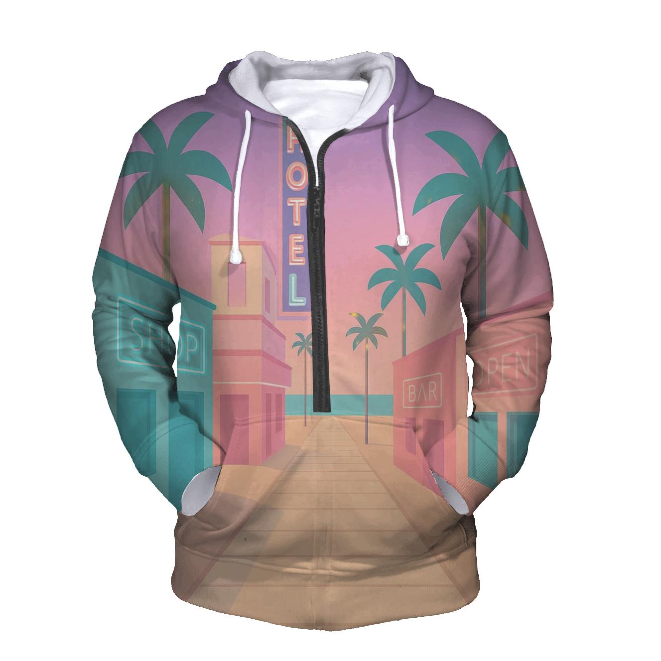 Vaporwave Beach Boardwalk pullover hoodies