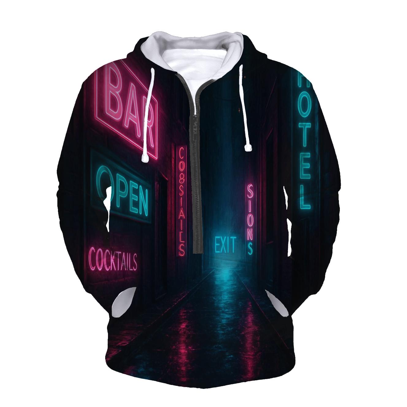 Neon Rain Alley Typography heavyweight hoodies