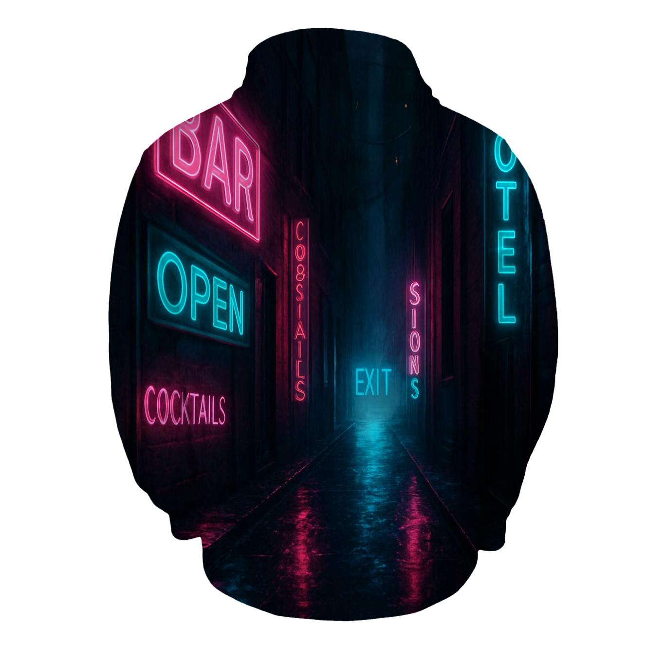 Neon Rain Alley Typography heavyweight hoodies