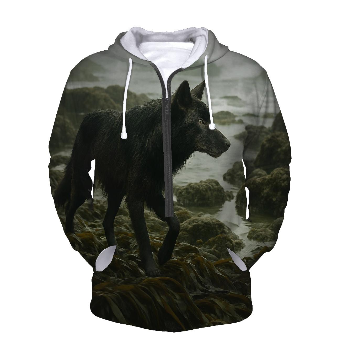 Coastal Wolf In Kelp Forest Shoreline printed hoodies