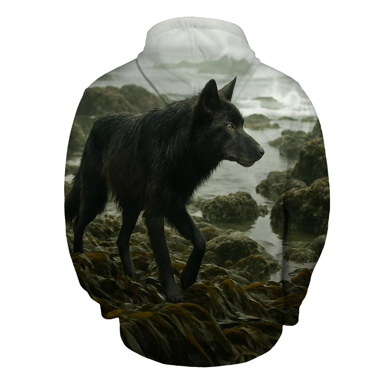 Coastal Wolf In Kelp Forest Shoreline printed hoodies
