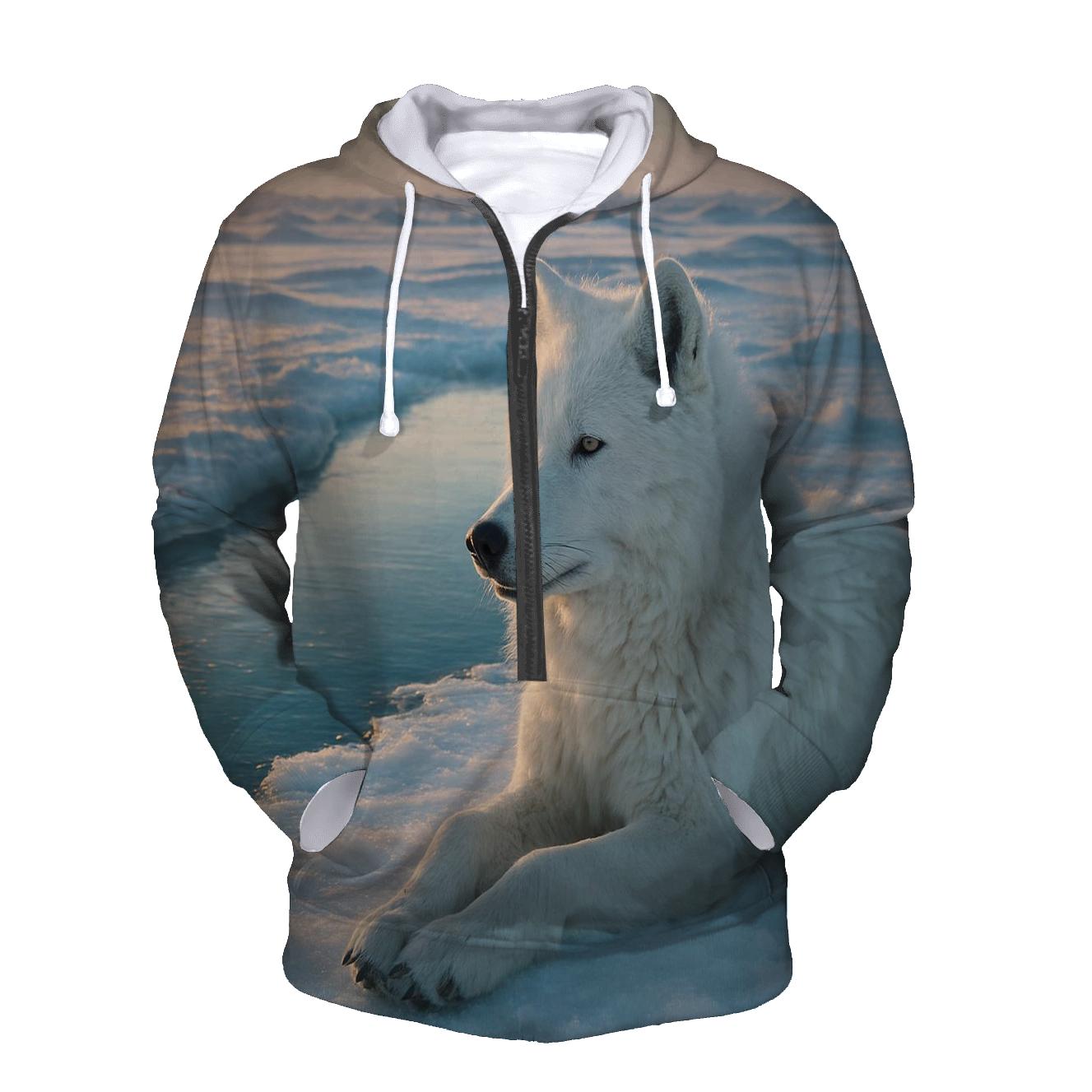 Arctic Wolf Resting By Thawing Ice Lead graphic hoodies