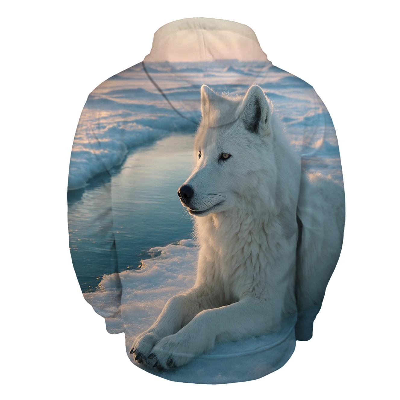 Arctic Wolf Resting By Thawing Ice Lead graphic hoodies