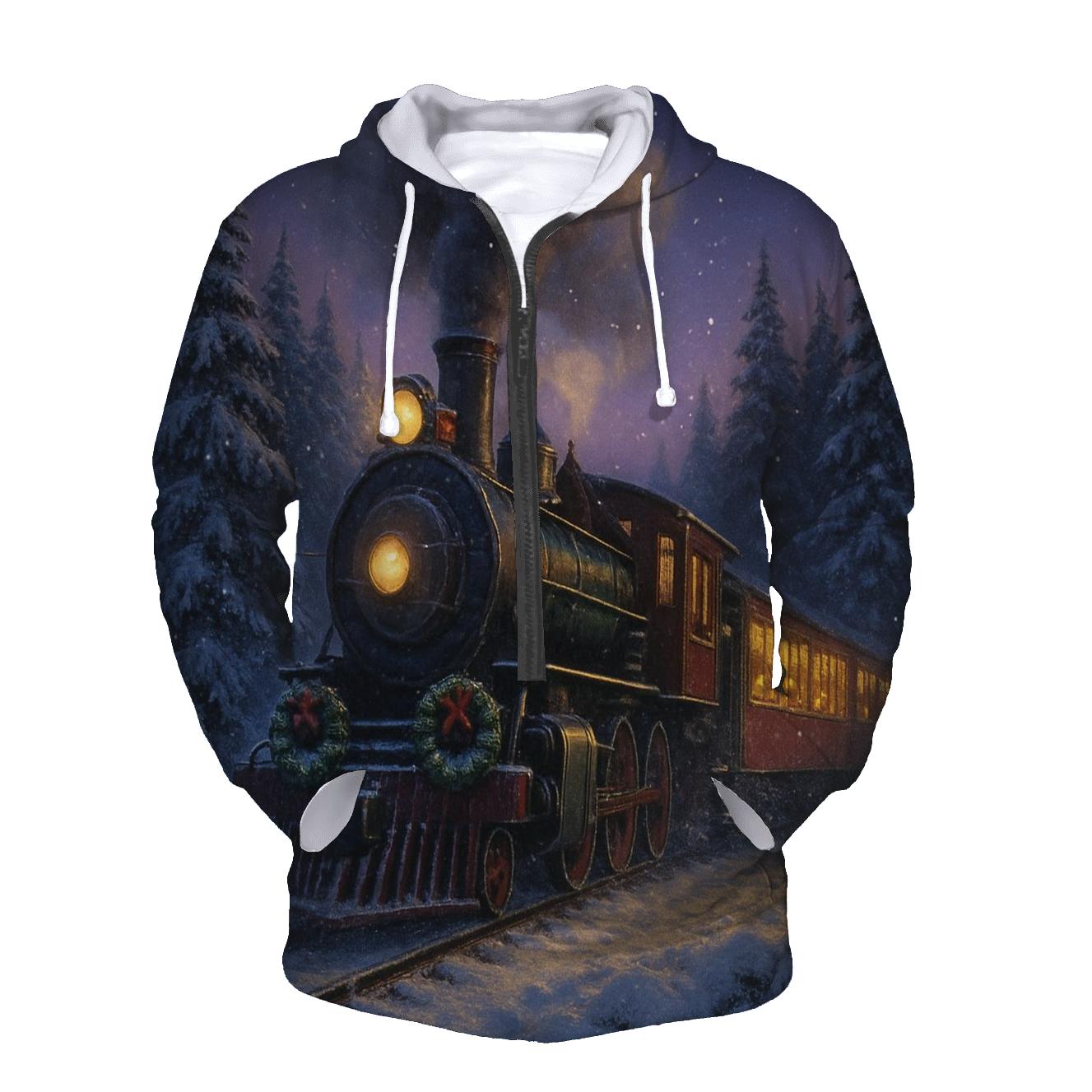Christmas Train Through The Snowy Forest lightweight hoodies