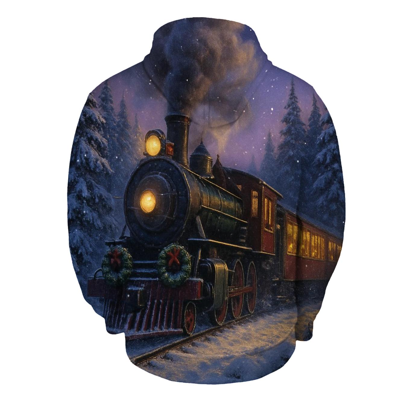 Christmas Train Through The Snowy Forest lightweight hoodies