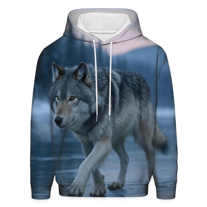 Wolf On Frozen River Crossing heavyweight hoodies