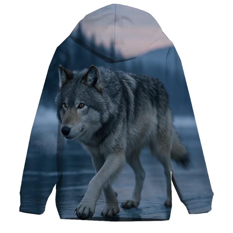 Wolf On Frozen River Crossing heavyweight hoodies
