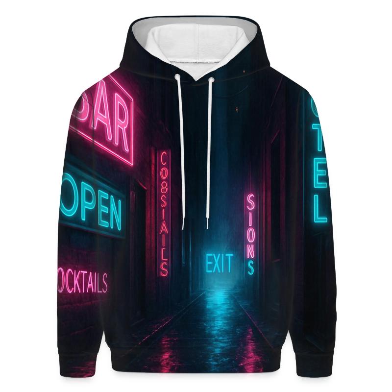 Neon Rain Alley Typography zip-up hoodies