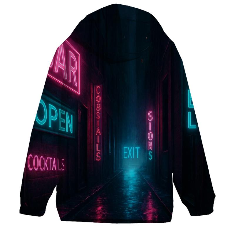 Neon Rain Alley Typography zip-up hoodies