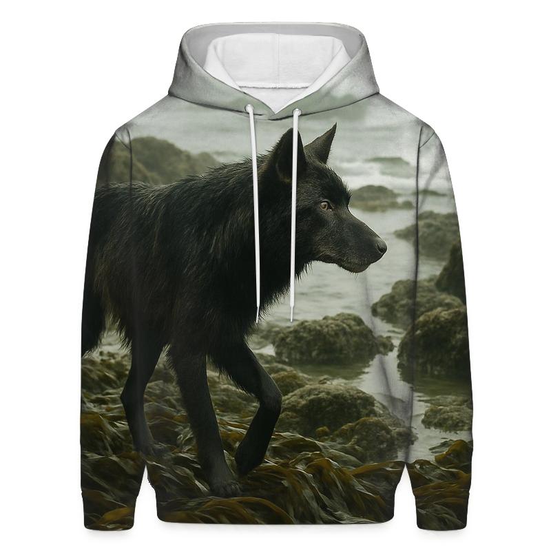 Coastal Wolf In Kelp Forest Shoreline pullover hoodies