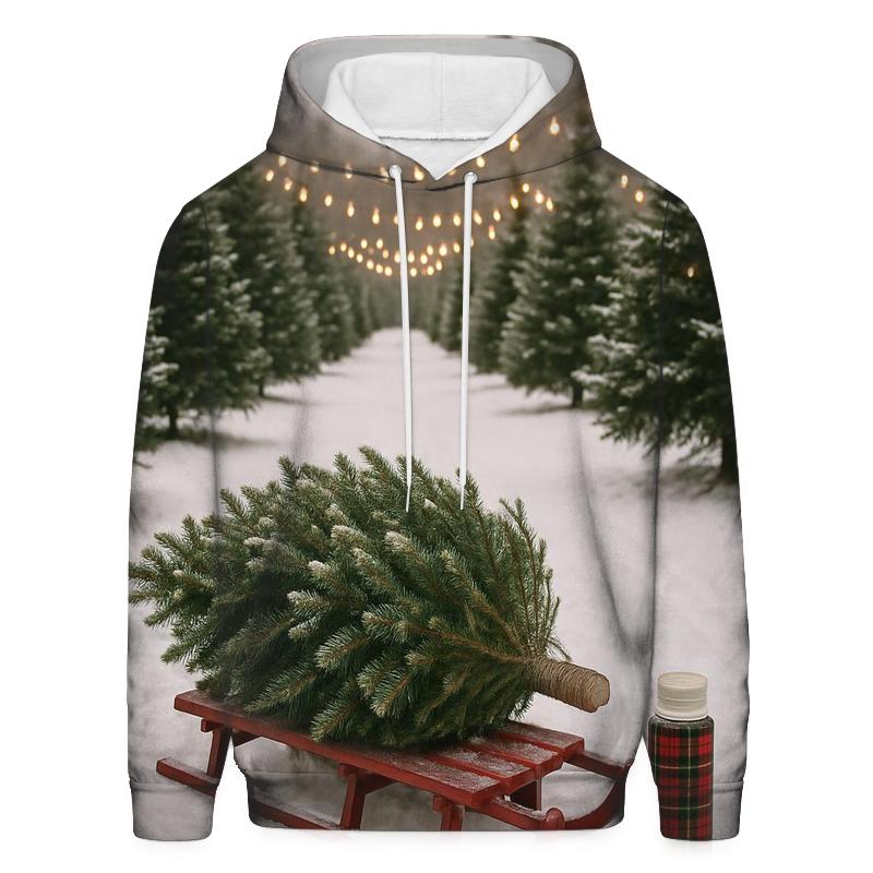 First Snow At The Christmas Tree Farm embroidered hoodies