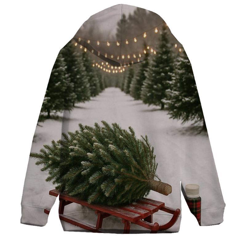 First Snow At The Christmas Tree Farm embroidered hoodies