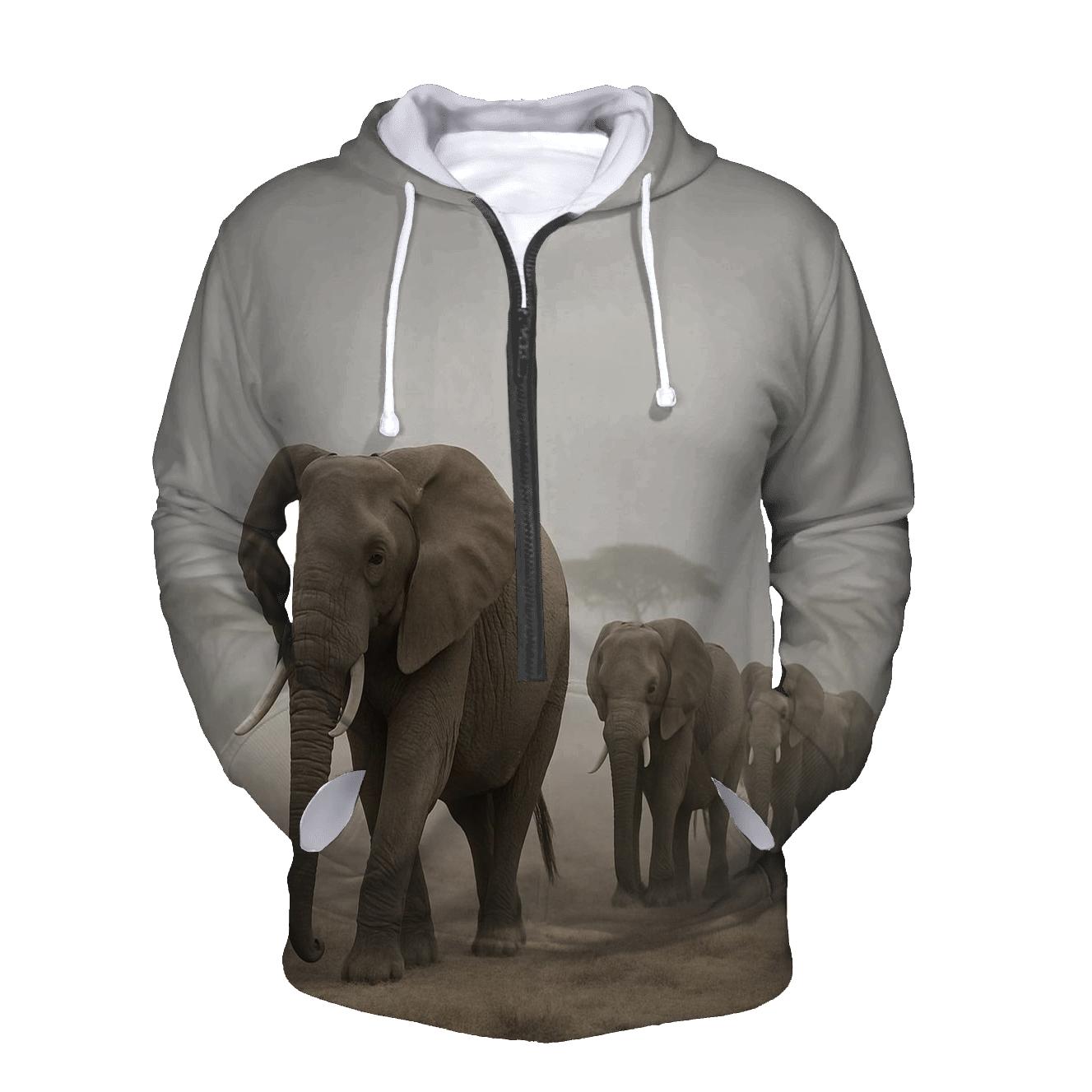 Fog Line Procession African Elephants zip-up hoodies