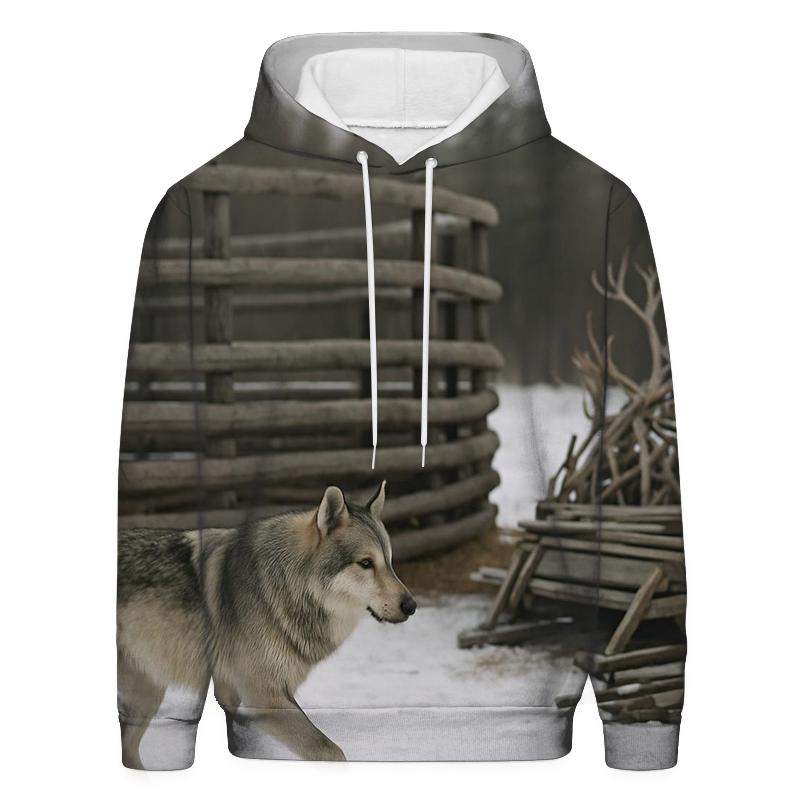 Wolf Passing Traditional Reindeer Corral heavyweight hoodies