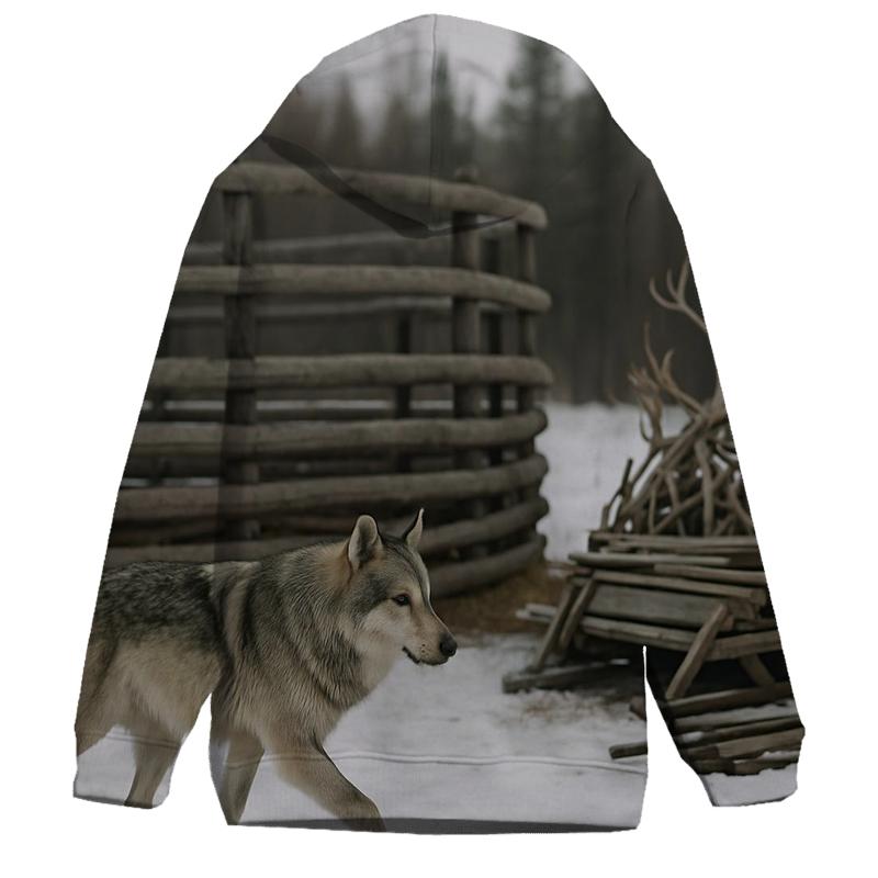 Wolf Passing Traditional Reindeer Corral heavyweight hoodies
