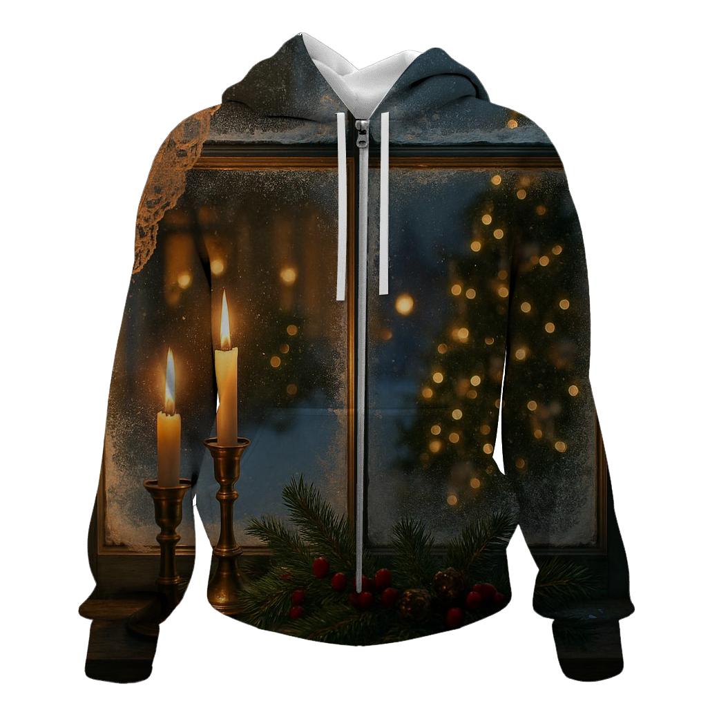 Candlelit Christmas Eve Window zip-up hoodies