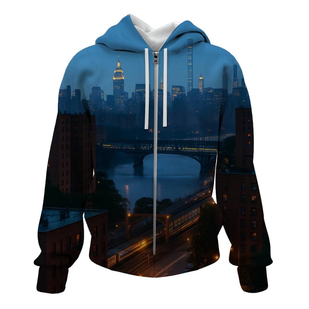 Harlem River Dawn Over Bridges And Brick printed hoodies