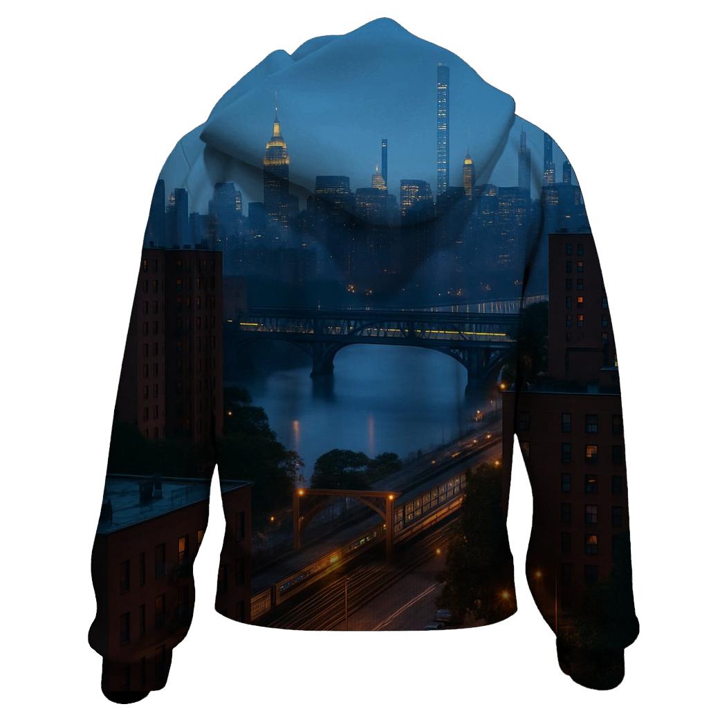Harlem River Dawn Over Bridges And Brick printed hoodies