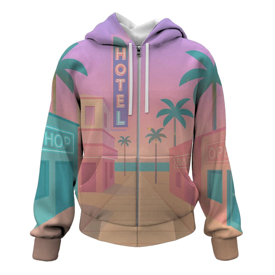 Vaporwave Beach Boardwalk lightweight hoodies