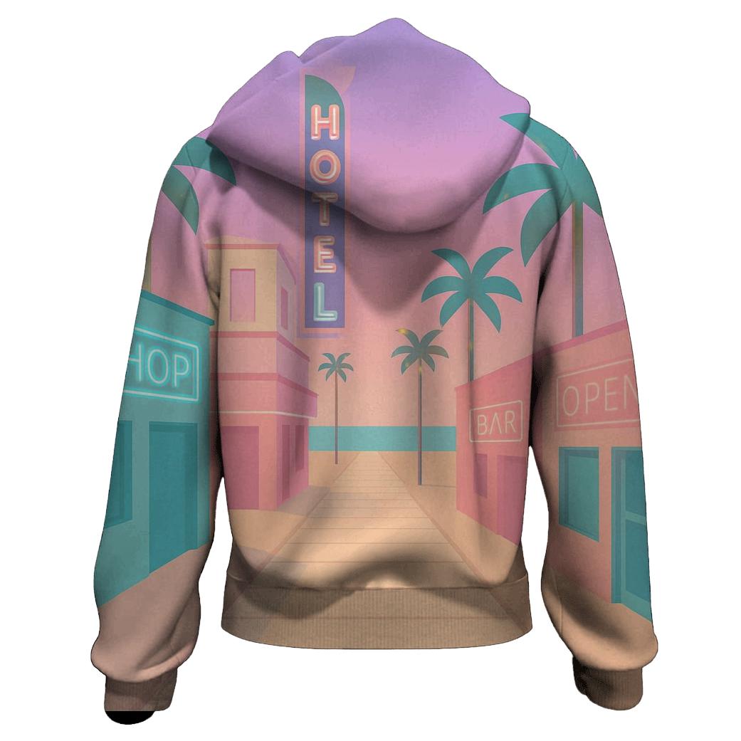 Vaporwave Beach Boardwalk lightweight hoodies