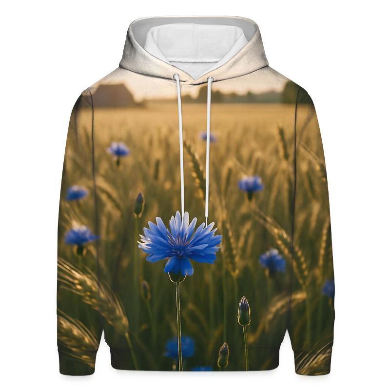 Sunlit Field Of Blue Cornflowers printed hoodies