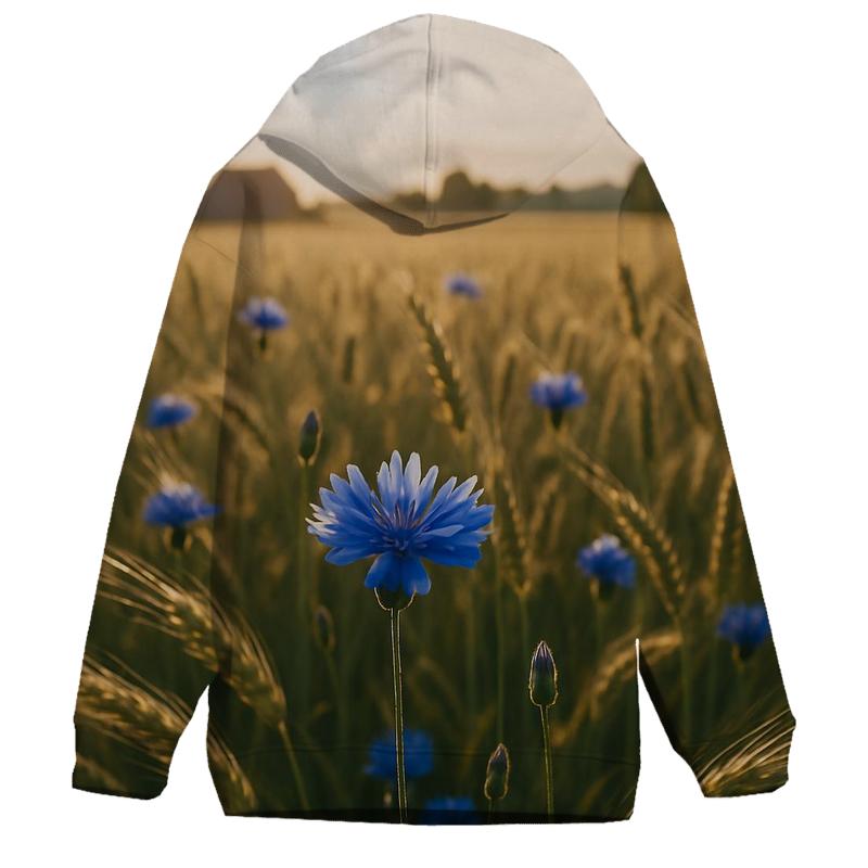 Sunlit Field Of Blue Cornflowers printed hoodies