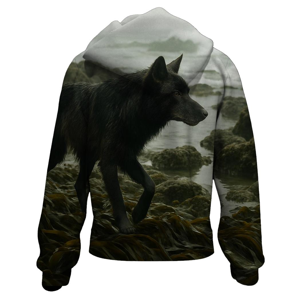Coastal Wolf In Kelp Forest Shoreline zip-up hoodies