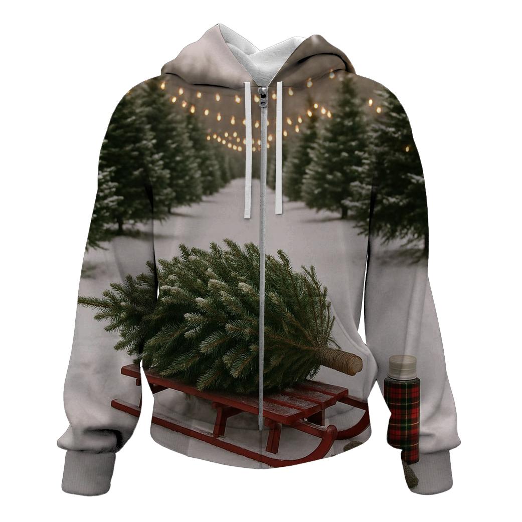First Snow At The Christmas Tree Farm zip-up hoodies