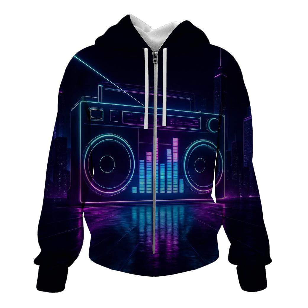 Neon Boombox Skyline embroidered hoodies