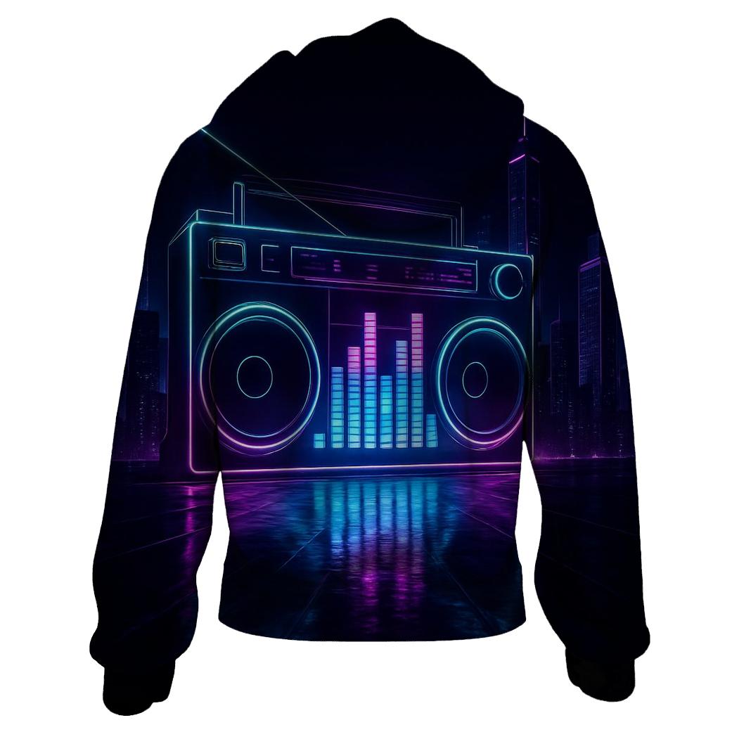 Neon Boombox Skyline embroidered hoodies