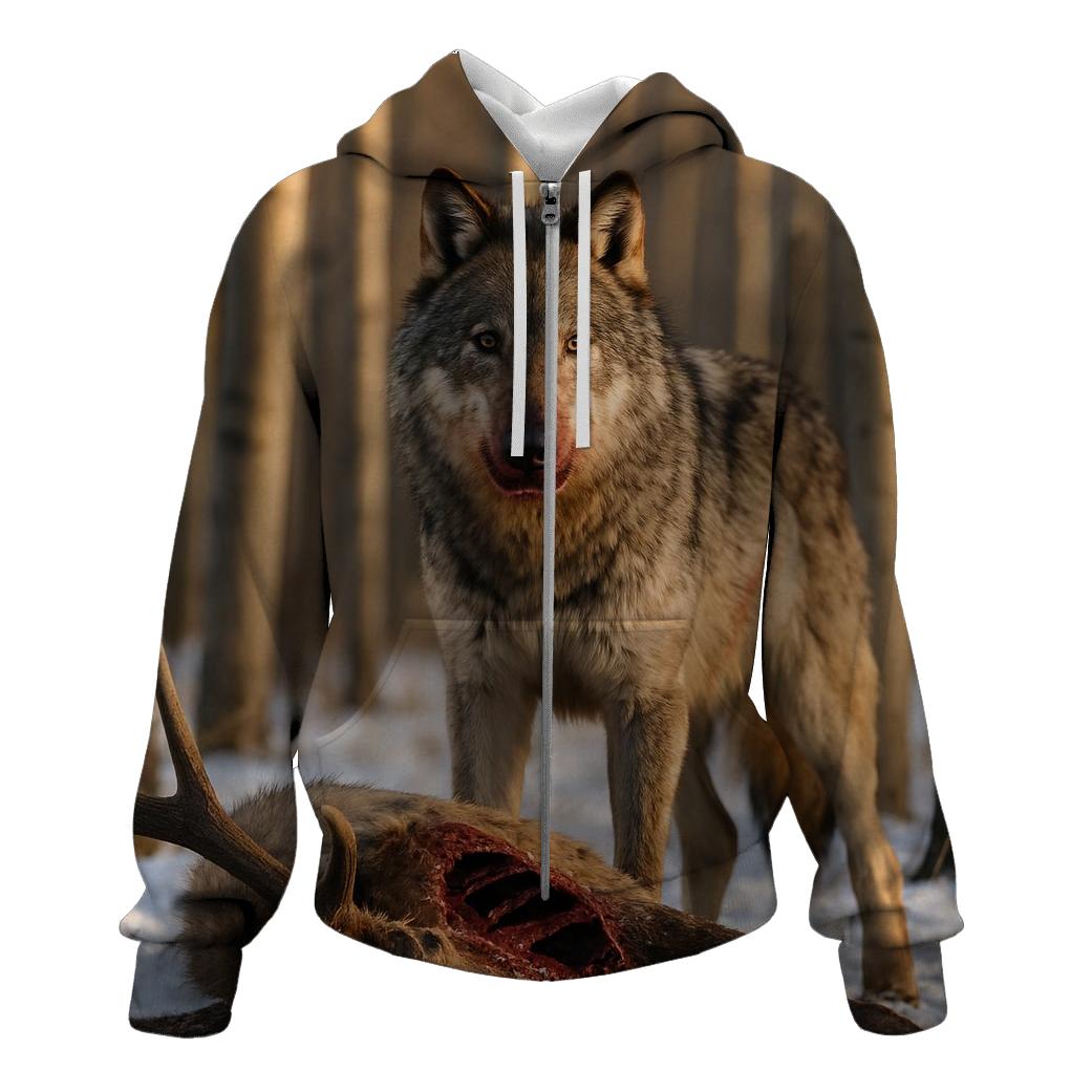 Wolf At Carcass In Winter Aspen Grove designer hoodies
