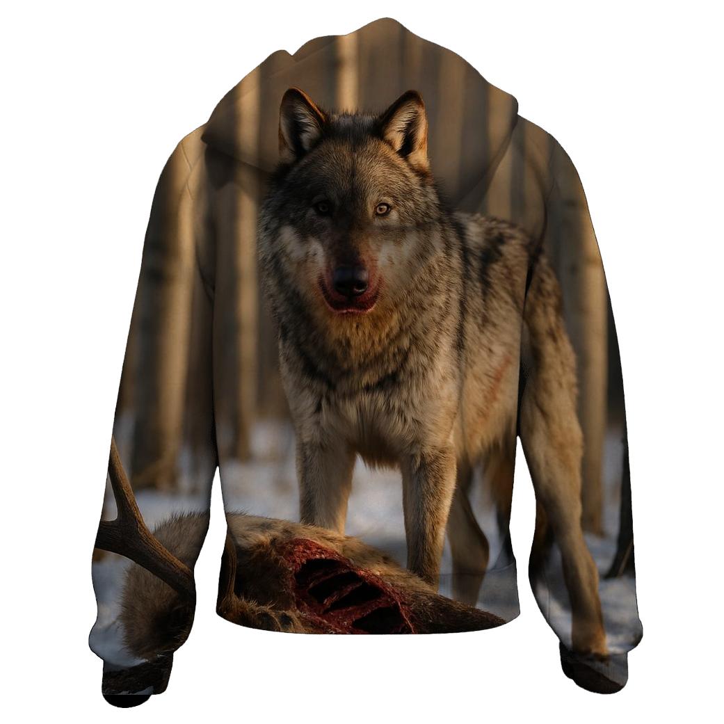 Wolf At Carcass In Winter Aspen Grove designer hoodies