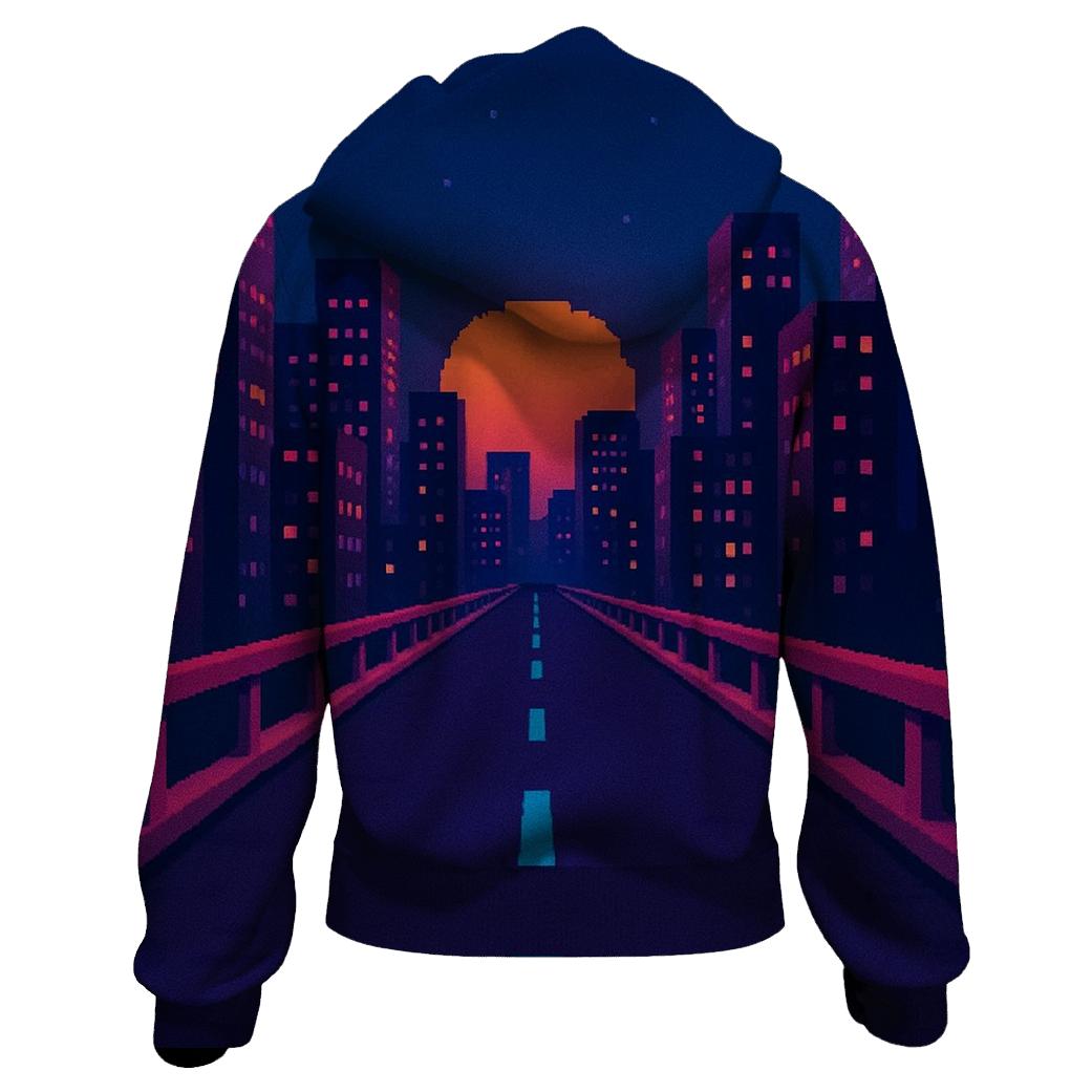 Pixel Night Drive Highway zip-up hoodies