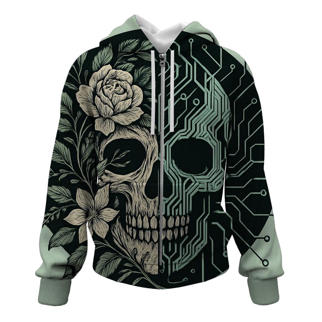 Botanical Ink Circuit Skull designer hoodies