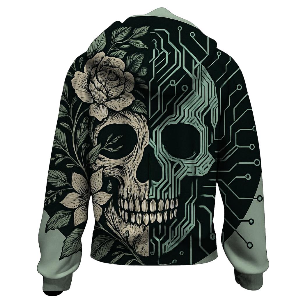 Botanical Ink Circuit Skull designer hoodies