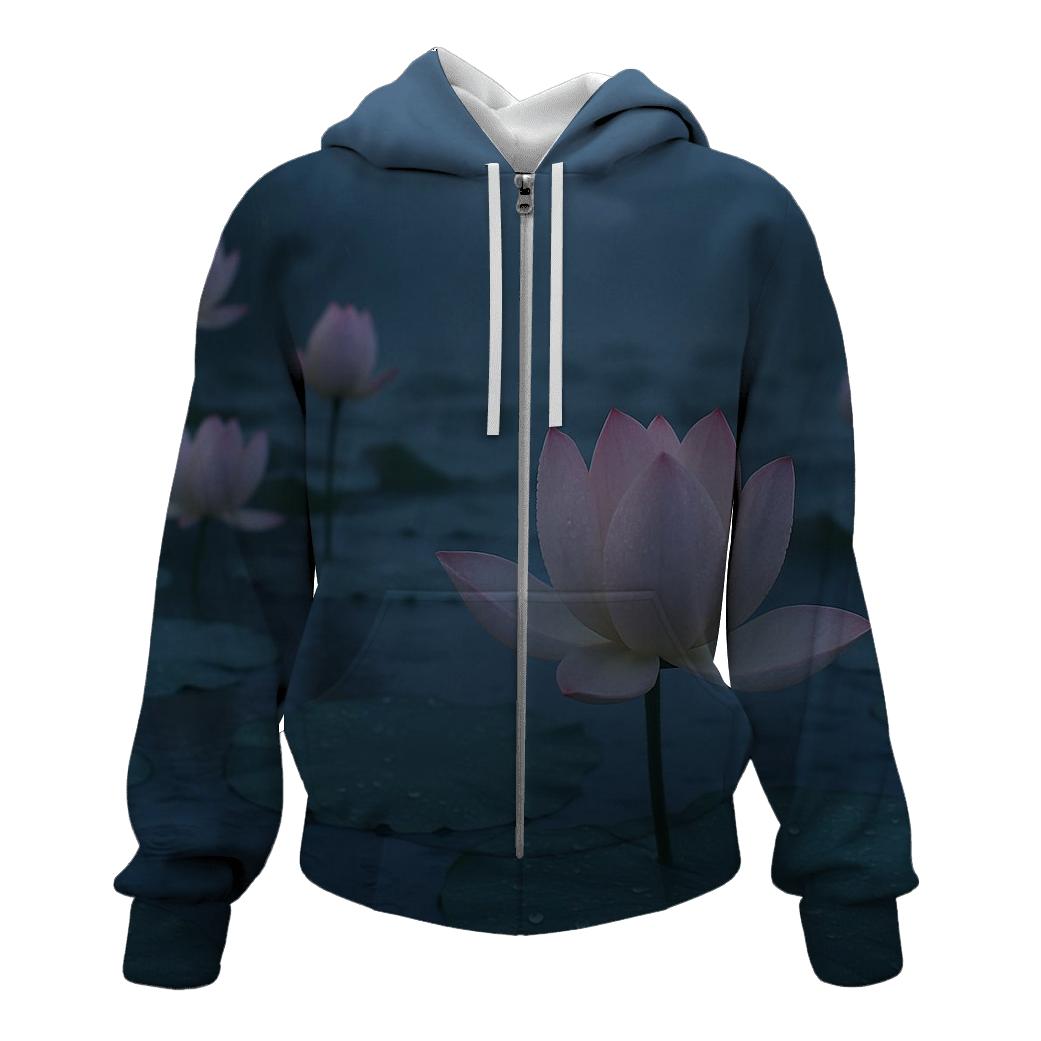 Monsoon Lotus Pond At Dawn premium hoodies