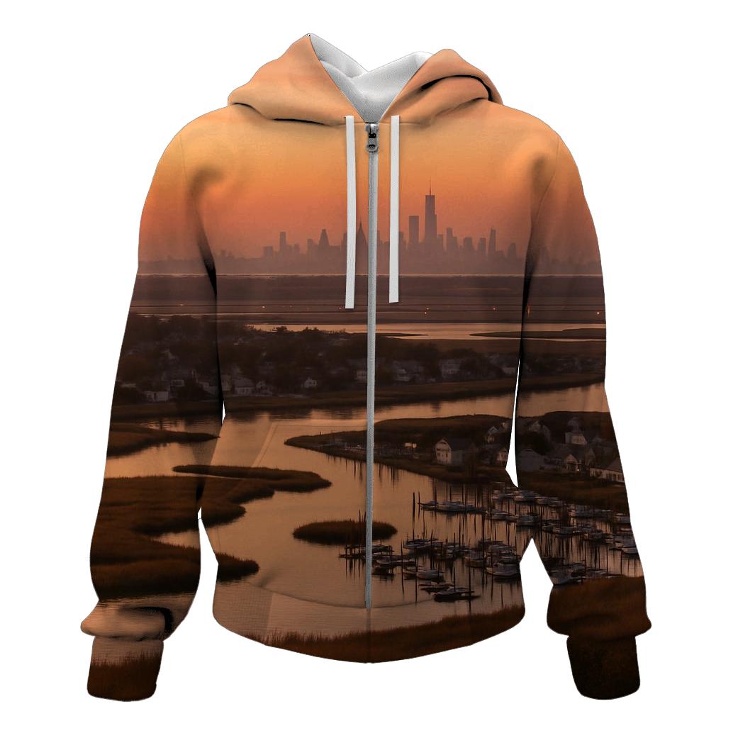 Sunrise Over Jamaica Bay And Far Skyline lightweight hoodies