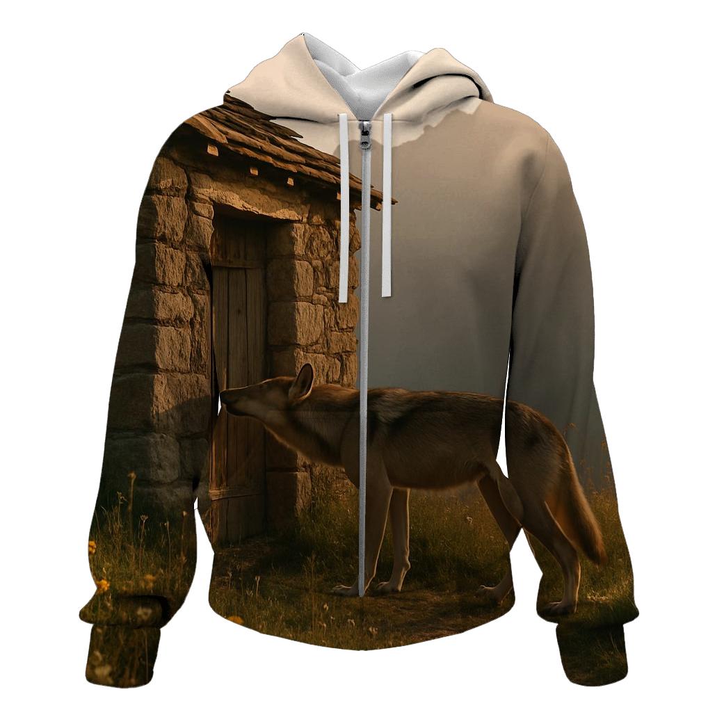 Wolf Inspecting Abandoned Shepherd Hut hoodie designs