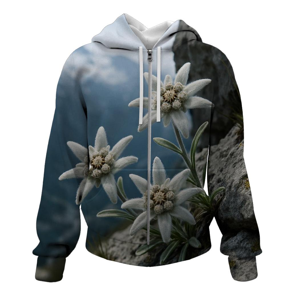Alpine Edelweiss On Rocky Ledge zip-up hoodies