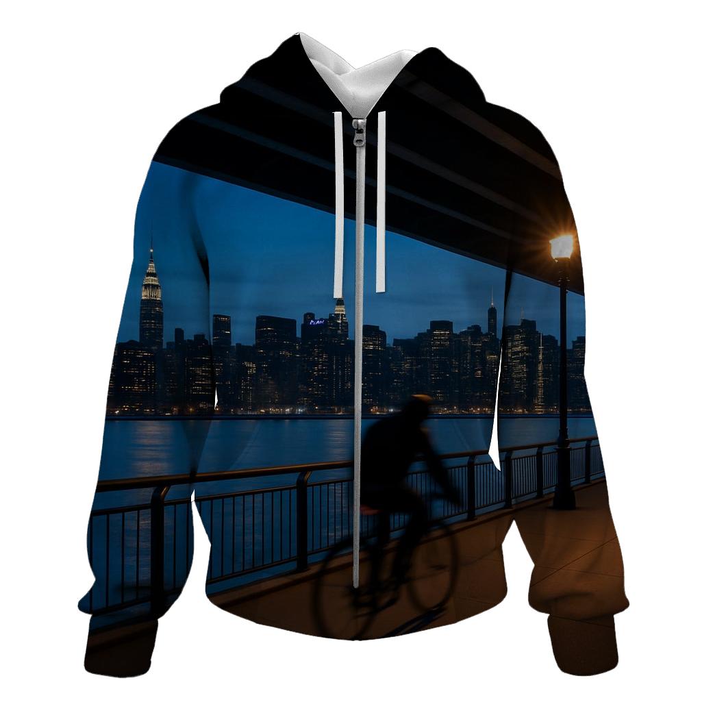 East River Esplanade Cyclist At Blue Hour lightweight hoodies
