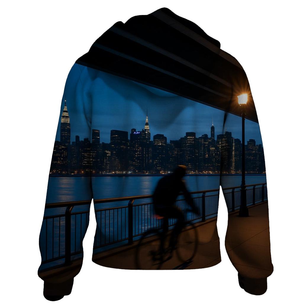 East River Esplanade Cyclist At Blue Hour lightweight hoodies