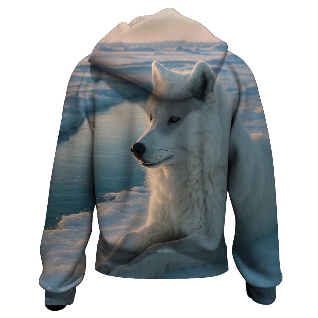 Arctic Wolf Resting By Thawing Ice Lead embroidered hoodies
