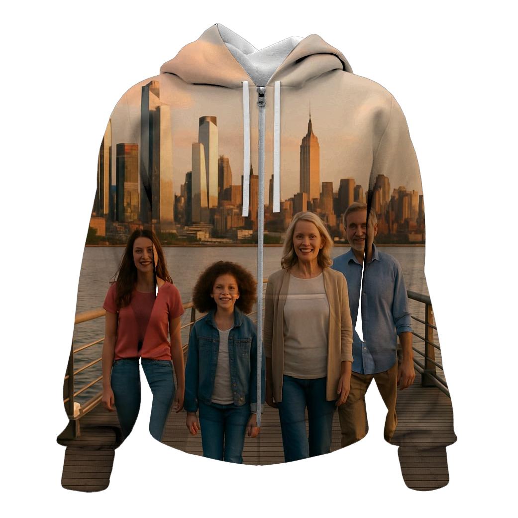 Hudson River Pier Family Skyline Stroll premium hoodies