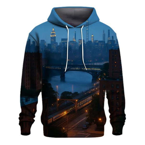 Harlem River Dawn Over Bridges And Brick printed hoodies