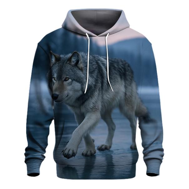 Wolf On Frozen River Crossing hoodies fashion