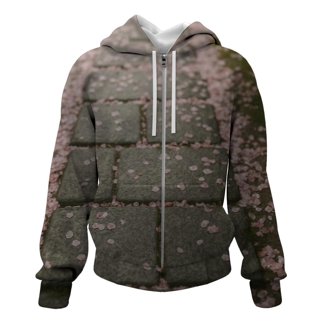 Cherry Blossom Petals On Stone Path lightweight hoodies
