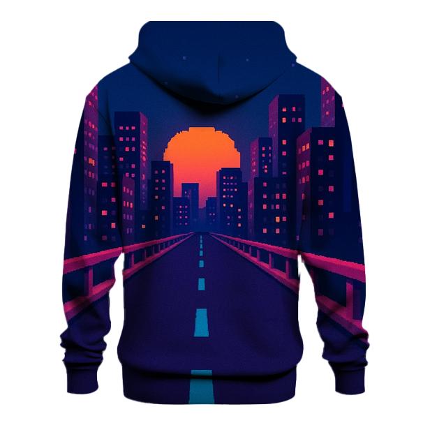 Pixel Night Drive Highway zip-up hoodies