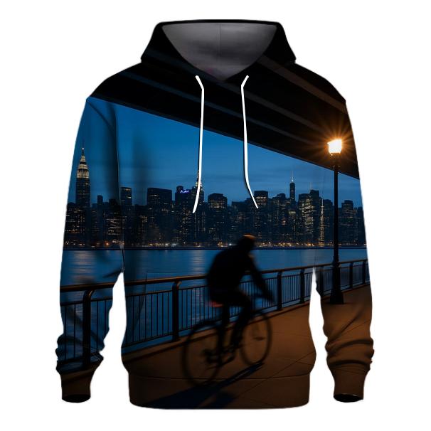 East River Esplanade Cyclist At Blue Hour premium hoodies