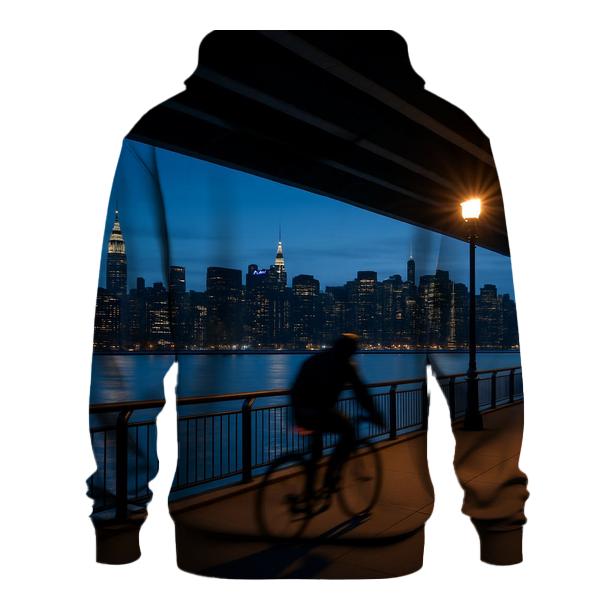 East River Esplanade Cyclist At Blue Hour premium hoodies