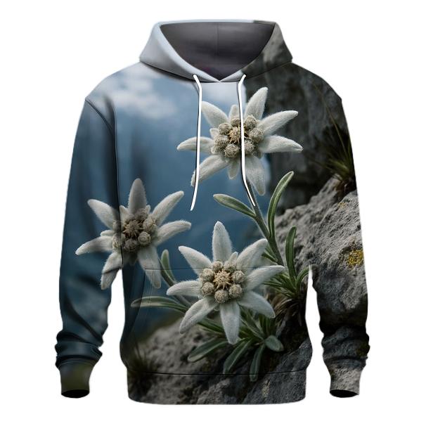 Alpine Edelweiss On Rocky Ledge embroidered hoodies